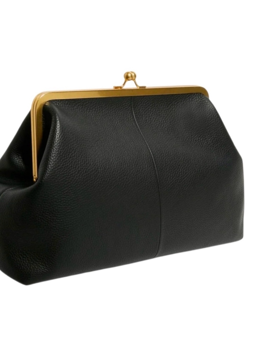 Structured Black Leather Kiss-Lock Clutch with Gold Frame